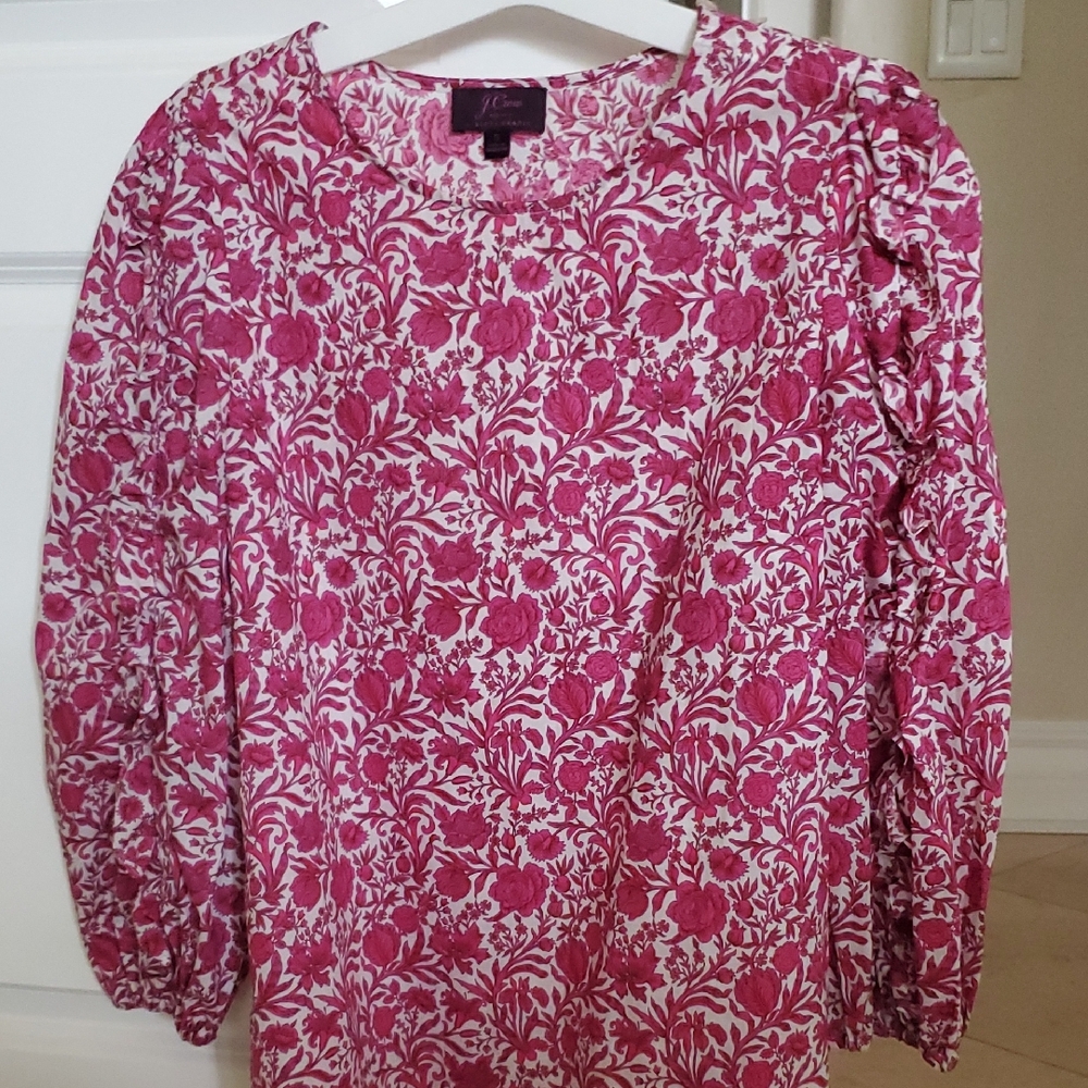 J. Crew Red Ruffled 3/4 Sleeve Blouse